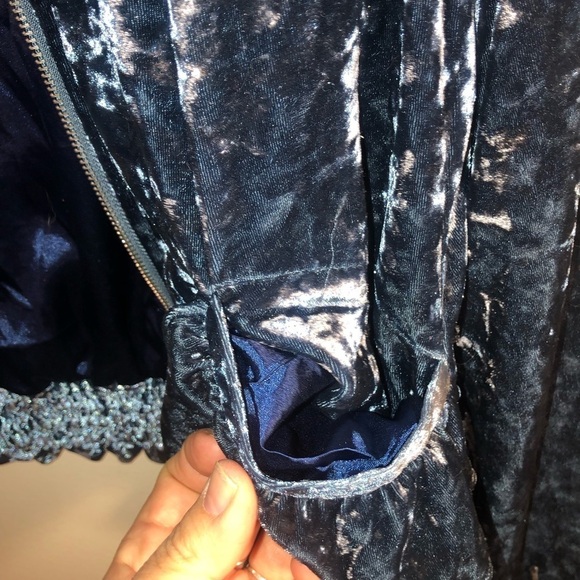 Dance & Marvel Blue Crushed Velvet Ruffled Zip Up Jacket Size Small - Picture 3 of 10